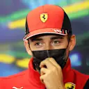 MELBOURNE, AUSTRALIA - APRIL 08: Charles Leclerc of Monaco and Ferrari looks on in the Drivers Press Conference prior to practice ahead of the F1 Grand Prix of Australia at Melbourne Grand Prix Circuit on April 08, 2022 in Melbourne, Australia. (Photo by Robert Cianflone/Getty Images)