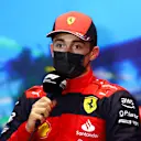 MELBOURNE, AUSTRALIA - APRIL 09: Pole position qualifier Charles Leclerc of Monaco and Ferrari talks in the press conference after qualifying ahead of the F1 Grand Prix of Australia at Melbourne Grand Prix Circuit on April 09, 2022 in Melbourne, Australia. (Photo by Dan Istitene - Formula 1/Formula 1 via Getty Images)