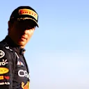 MELBOURNE, AUSTRALIA - APRIL 10: Second placed Sergio Perez of Mexico and Oracle Red Bull Racing celebrates on the podium during the F1 Grand Prix of Australia at Melbourne Grand Prix Circuit on April 10, 2022 in Melbourne, Australia. (Photo by Dan Istitene - Formula 1/Formula 1 via Getty Images)