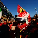 MELBOURNE, AUSTRALIA - APRIL 10: Race winner Charles Leclerc of Monaco and Ferrari celebrates with his team in parc ferme during the F1 Grand Prix of Australia at Melbourne Grand Prix Circuit on April 10, 2022 in Melbourne, Australia. (Photo by Mario Renzi - Formula 1/Formula 1 via Getty Images)