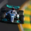 MELBOURNE, AUSTRALIA - APRIL 10: George Russell of Great Britain driving the (63) Mercedes AMG Petronas F1 Team W13 on track during the F1 Grand Prix of Australia at Melbourne Grand Prix Circuit on April 10, 2022 in Melbourne, Australia. (Photo by Clive Mason/Getty Images)