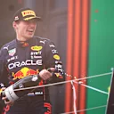 SPIELBERG, AUSTRIA - JULY 10: Second placed Max Verstappen of the Netherlands and Oracle Red Bull Racing celebrates on the podium during the F1 Grand Prix of Austria at Red Bull Ring on July 10, 2022 in Spielberg, Austria. (Photo by Adam Pretty - Formula 1/Formula 1 via Getty Images)