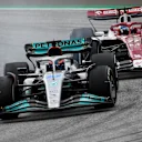 SPIELBERG, AUSTRIA - JULY 10: George Russell of Great Britain driving the (63) Mercedes AMG Petronas F1 Team W13 locks a wheel under braking during the F1 Grand Prix of Austria at Red Bull Ring on July 10, 2022 in Spielberg, Austria. (Photo by Rudy Carezzevoli - Formula 1/Formula 1 via Getty Images)