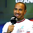 BAKU, AZERBAIJAN - JUNE 10: Lewis Hamilton of Great Britain and Mercedes talks in the Drivers Press Conference prior to practice ahead of the F1 Grand Prix of Azerbaijan at Baku City Circuit on June 10, 2022 in Baku, Azerbaijan. (Photo by Clive Rose/Getty Images)