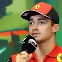 BAKU, AZERBAIJAN - JUNE 10: Charles Leclerc of Monaco and Ferrari talks in the Drivers Press Conference prior to practice ahead of the F1 Grand Prix of Azerbaijan at Baku City Circuit on June 10, 2022 in Baku, Azerbaijan. (Photo by Clive Rose/Getty Images)