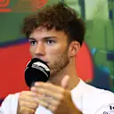 BAKU, AZERBAIJAN - JUNE 10: Pierre Gasly of France and Scuderia AlphaTauri talks in the Drivers Press Conference prior to practice ahead of the F1 Grand Prix of Azerbaijan at Baku City Circuit on June 10, 2022 in Baku, Azerbaijan. (Photo by Clive Rose/Getty Images)