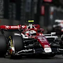 BAKU, AZERBAIJAN - JUNE 12: Zhou Guanyu of China driving the (24) Alfa Romeo F1 C42 Ferrari on track during the F1 Grand Prix of Azerbaijan at Baku City Circuit on June 12, 2022 in Baku, Azerbaijan. (Photo by Bryn Lennon - Formula 1/Formula 1 via Getty Images)