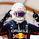 BAKU, AZERBAIJAN - JUNE 12: Race winner Max Verstappen of the Netherlands and Oracle Red Bull Racing celebrates in parc ferme during the F1 Grand Prix of Azerbaijan at Baku City Circuit on June 12, 2022 in Baku, Azerbaijan. (Photo by Dan Istitene - Formula 1/Formula 1 via Getty Images)