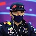 BAHRAIN, BAHRAIN - MARCH 18: Max Verstappen of the Netherlands and Oracle Red Bull Racing talks in the Drivers Press Conference before practice ahead of the F1 Grand Prix of Bahrain at Bahrain International Circuit on March 18, 2022 in Bahrain, Bahrain. (Photo by Clive Rose/Getty Images)