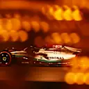 BAHRAIN, BAHRAIN - MARCH 18: George Russell of Great Britain driving the (63) Mercedes AMG Petronas F1 Team W13 on track during practice ahead of the F1 Grand Prix of Bahrain at Bahrain International Circuit on March 18, 2022 in Bahrain, Bahrain. (Photo by Clive Mason/Getty Images)