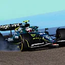 BAHRAIN, BAHRAIN - MARCH 19: Nico Hulkenberg of Germany driving the (27) Aston Martin AMR22 Mercedes locks a wheel under braking during final practice ahead of the F1 Grand Prix of Bahrain at Bahrain International Circuit on March 19, 2022 in Bahrain, Bahrain. (Photo by Clive Rose - Formula 1/Formula 1 via Getty Images)