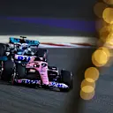 BAHRAIN, BAHRAIN - MARCH 19: Fernando Alonso of Spain driving the (14) Alpine F1 A522 Renault leads George Russell of Great Britain driving the (63) Mercedes AMG Petronas F1 Team W13 on track during qualifying ahead of the F1 Grand Prix of Bahrain at Bahrain International Circuit on March 19, 2022 in Bahrain, Bahrain. (Photo by Clive Rose - Formula 1/Formula 1 via Getty Images)