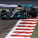 BAHRAIN, BAHRAIN - MARCH 20: Lewis Hamilton of Great Britain driving the (44) Mercedes AMG Petronas F1 Team W13 slides round a corner during the F1 Grand Prix of Bahrain at Bahrain International Circuit on March 20, 2022 in Bahrain, Bahrain. (Photo by Lars Baron/Getty Images)