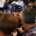 BAHRAIN, BAHRAIN - MARCH 20: Max Verstappen of the Netherlands and Oracle Red Bull Racing talks to the media in the Paddock after the F1 Grand Prix of Bahrain at Bahrain International Circuit on March 20, 2022 in Bahrain, Bahrain. (Photo by Dan Istitene - Formula 1/Formula 1 via Getty Images)
