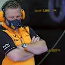 BAHRAIN, BAHRAIN - MARCH 11: McLaren Chief Executive Officer Zak Brown looks on in the garage during Day Two of F1 Testing at Bahrain International Circuit on March 11, 2022 in Bahrain, Bahrain. (Photo by Dan Istitene - Formula 1/Formula 1 via Getty Images)