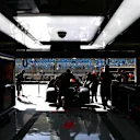 BAHRAIN, BAHRAIN - MARCH 12: Sergio Perez of Mexico driving the (11) Oracle Red Bull Racing RB18 is pulled back into the garage during Day Three of F1 Testing at Bahrain International Circuit on March 12, 2022 in Bahrain, Bahrain. (Photo by Mark Thompson/Getty Images)