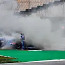 BARCELONA, SPAIN - FEBRUARY 25: Fernando Alonso of Spain driving the (14) Alpine F1 A522 Renault stops on track during Day Three of F1 Testing at Circuit de Barcelona-Catalunya on February 25, 2022 in Barcelona, Spain. (Photo by Rudy Carezzevoli/Getty Images)