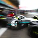 SPA, BELGIUM - AUGUST 26: Lewis Hamilton of Great Britain driving the (44) Mercedes AMG Petronas F1 Team W13 leaves the garage during practice ahead of the F1 Grand Prix of Belgium at Circuit de Spa-Francorchamps on August 26, 2022 in Spa, Belgium. (Photo by Mark Thompson/Getty Images)