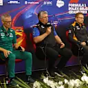 SPA, BELGIUM - AUGUST 27: (L-R) Mike Krack, Team Principal of the Aston Martin F1 Team, Otmar Szafnauer, Team Principal of Alpine F1 and McLaren Team Principal Andreas Seidl attend the Team Principals Press Conference prior to final practice ahead of the F1 Grand Prix of Belgium at Circuit de Spa-Francorchamps on August 27, 2022 in Spa, Belgium. (Photo by Lars Baron/Getty Images)