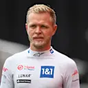SPA, BELGIUM - AUGUST 27: 18th place qualifier Kevin Magnussen of Denmark and Haas F1 walks in the Pitlane during qualifying ahead of the F1 Grand Prix of Belgium at Circuit de Spa-Francorchamps on August 27, 2022 in Spa, Belgium. (Photo by Rudy Carezzevoli/Getty Images)
