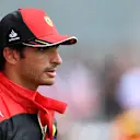 SPA, BELGIUM - AUGUST 27: Second placed qualifier Carlos Sainz of Spain and Ferrari looks on in parc ferme during qualifying ahead of the F1 Grand Prix of Belgium at Circuit de Spa-Francorchamps on August 27, 2022 in Spa, Belgium. (Photo by Rudy Carezzevoli/Getty Images)