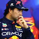 SPA, BELGIUM - AUGUST 27: Third placed qualifier Sergio Perez of Mexico and Oracle Red Bull Racing attends the press conference after qualifying ahead of the F1 Grand Prix of Belgium at Circuit de Spa-Francorchamps on August 27, 2022 in Spa, Belgium. (Photo by Dan Istitene/Getty Images)
