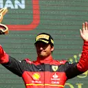SPA, BELGIUM - AUGUST 28: Third placed Carlos Sainz of Spain and Ferrari celebrates on the podium during the F1 Grand Prix of Belgium at Circuit de Spa-Francorchamps on August 28, 2022 in Spa, Belgium. (Photo by Mark Thompson/Getty Images)
