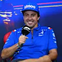 SPA, BELGIUM - AUGUST 25: Fernando Alonso of Spain and Alpine F1 talks in the Drivers Press Conference during previews ahead of the F1 Grand Prix of Belgium at Circuit de Spa-Francorchamps on August 25, 2022 in Spa, Belgium. (Photo by Dan Mullan/Getty Images)