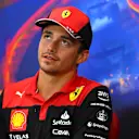 SPA, BELGIUM - AUGUST 25: Charles Leclerc of Monaco and Ferrari attends the Drivers Press Conference during previews ahead of the F1 Grand Prix of Belgium at Circuit de Spa-Francorchamps on August 25, 2022 in Spa, Belgium. (Photo by Dan Mullan/Getty Images)