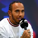 SPA, BELGIUM - AUGUST 25: Lewis Hamilton of Great Britain and Mercedes talks in the Drivers Press Conference during previews ahead of the F1 Grand Prix of Belgium at Circuit de Spa-Francorchamps on August 25, 2022 in Spa, Belgium. (Photo by Dan Mullan/Getty Images)