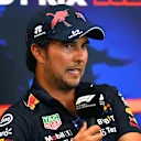 SPA, BELGIUM - AUGUST 25: Sergio Perez of Mexico and Oracle Red Bull Racing talks in the Drivers Press Conference during previews ahead of the F1 Grand Prix of Belgium at Circuit de Spa-Francorchamps on August 25, 2022 in Spa, Belgium. (Photo by Dan Mullan/Getty Images)