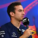 SPA, BELGIUM - AUGUST 25: Nicholas Latifi of Canada and Williams talks in the Drivers Press Conference during previews ahead of the F1 Grand Prix of Belgium at Circuit de Spa-Francorchamps on August 25, 2022 in Spa, Belgium. (Photo by Dan Mullan/Getty Images)