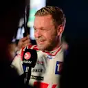 SAO PAULO, BRAZIL - NOVEMBER 11: Pole position qualifier Kevin Magnussen of Denmark and Haas F1 talks to the media in parc ferme after qualifying ahead of the F1 Grand Prix of Brazil at Autodromo Jose Carlos Pace on November 11, 2022 in Sao Paulo, Brazil. (Photo by Mario Renzi - Formula 1/Formula 1 via Getty Images)