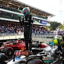 SAO PAULO, BRAZIL - NOVEMBER 12: Sprint winner George Russell of Great Britain and Mercedes celebrates in parc ferme during the Sprint ahead of the F1 Grand Prix of Brazil at Autodromo Jose Carlos Pace on November 12, 2022 in Sao Paulo, Brazil. (Photo by Bryn Lennon - Formula 1/Formula 1 via Getty Images)