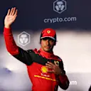 SAO PAULO, BRAZIL - NOVEMBER 12: Second placed Carlos Sainz of Spain and Ferrari celebrates in parc ferme during the Sprint ahead of the F1 Grand Prix of Brazil at Autodromo Jose Carlos Pace on November 12, 2022 in Sao Paulo, Brazil. (Photo by Dan Istitene - Formula 1/Formula 1 via Getty Images)