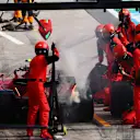 SAO PAULO, BRAZIL - NOVEMBER 13: Carlos Sainz of Spain driving (55) the Ferrari F1-75 makes a pitstop during the F1 Grand Prix of Brazil at Autodromo Jose Carlos Pace on November 13, 2022 in Sao Paulo, Brazil. (Photo by Dan Istitene - Formula 1/Formula 1 via Getty Images)