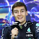 SAO PAULO, BRAZIL - NOVEMBER 13: Race winner George Russell of Great Britain and Mercedes talks in the press conference after the F1 Grand Prix of Brazil at Autodromo Jose Carlos Pace on November 13, 2022 in Sao Paulo, Brazil. (Photo by Dan Istitene/Getty Images)