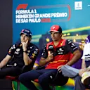 SAO PAULO, BRAZIL - NOVEMBER 10: Sergio Perez of Mexico and Oracle Red Bull Racing, Carlos Sainz of Spain and Ferrari and Pierre Gasly of France and Scuderia AlphaTauri attend the Drivers Press Conference during previews ahead of the F1 Grand Prix of Brazil at Autodromo Jose Carlos Pace on November 10, 2022 in Sao Paulo, Brazil. (Photo by Jared C. Tilton/Getty Images)