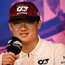 MONTREAL, QUEBEC - JUNE 17: Yuki Tsunoda of Japan and Scuderia AlphaTauri talks in the Drivers Press Conference prior to practice ahead of the F1 Grand Prix of Canada at Circuit Gilles Villeneuve on June 17, 2022 in Montreal, Quebec. (Photo by Clive Mason/Getty Images)