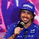 MONTREAL, QUEBEC - JUNE 17: Fernando Alonso of Spain and Alpine F1 talks in the Drivers Press Conference prior to practice ahead of the F1 Grand Prix of Canada at Circuit Gilles Villeneuve on June 17, 2022 in Montreal, Quebec. (Photo by Dan Istitene/Getty Images)