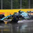 MONTREAL, QUEBEC - JUNE 18: Sebastian Vettel of Germany driving the (5) Aston Martin AMR22 Mercedes in the wet during final practice ahead of the F1 Grand Prix of Canada at Circuit Gilles Villeneuve on June 18, 2022 in Montreal, Quebec. (Photo by Clive Mason/Getty Images)