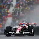 MONTREAL, QUEBEC - JUNE 18: Valtteri Bottas of Finland driving the (77) Alfa Romeo F1 C42 Ferrari in the wet during qualifying ahead of the F1 Grand Prix of Canada at Circuit Gilles Villeneuve on June 18, 2022 in Montreal, Quebec. (Photo by Dan Istitene - Formula 1/Formula 1 via Getty Images)