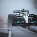 MONTREAL, QUEBEC - JUNE 18: Lewis Hamilton of Great Britain driving the (44) Mercedes AMG Petronas F1 Team W13 in the wet during qualifying ahead of the F1 Grand Prix of Canada at Circuit Gilles Villeneuve on June 18, 2022 in Montreal, Quebec. (Photo by Clive Mason/Getty Images)