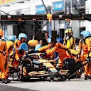 MONTREAL, QUEBEC - JUNE 19: Daniel Ricciardo of Australia driving the (3) McLaren MCL36 Mercedes makes a pitstop during the F1 Grand Prix of Canada at Circuit Gilles Villeneuve on June 19, 2022 in Montreal, Quebec. (Photo by Dan Istitene - Formula 1/Formula 1 via Getty Images)