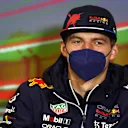 IMOLA, ITALY - APRIL 22: Max Verstappen of the Netherlands and Oracle Red Bull Racing talks in the Drivers Press Conference prior to practice ahead of the F1 Grand Prix of Emilia Romagna at Autodromo Enzo e Dino Ferrari on April 22, 2022 in Imola, Italy. (Photo by Lars Baron/Getty Images)
