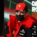 IMOLA, ITALY - APRIL 22: Charles Leclerc of Monaco and Ferrari talks in the Drivers Press Conference prior to practice ahead of the F1 Grand Prix of Emilia Romagna at Autodromo Enzo e Dino Ferrari on April 22, 2022 in Imola, Italy. (Photo by Lars Baron/Getty Images)