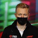 IMOLA, ITALY - APRIL 22: Kevin Magnussen of Denmark and Haas F1 talks in the Drivers Press Conference prior to practice ahead of the F1 Grand Prix of Emilia Romagna at Autodromo Enzo e Dino Ferrari on April 22, 2022 in Imola, Italy. (Photo by Lars Baron/Getty Images)