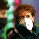 IMOLA, ITALY - APRIL 22: Sebastian Vettel of Germany and Aston Martin F1 Team talks in the Drivers Press Conference prior to practice ahead of the F1 Grand Prix of Emilia Romagna at Autodromo Enzo e Dino Ferrari on April 22, 2022 in Imola, Italy. (Photo by Lars Baron/Getty Images)