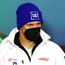 IMOLA, ITALY - APRIL 22: Mick Schumacher of Germany and Haas F1 talks in the Drivers Press Conference prior to practice ahead of the F1 Grand Prix of Emilia Romagna at Autodromo Enzo e Dino Ferrari on April 22, 2022 in Imola, Italy. (Photo by Lars Baron/Getty Images)