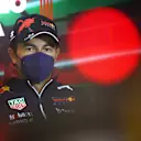 IMOLA, ITALY - APRIL 22: Sergio Perez of Mexico and Oracle Red Bull Racing looks on in the Drivers Press Conference prior to practice ahead of the F1 Grand Prix of Emilia Romagna at Autodromo Enzo e Dino Ferrari on April 22, 2022 in Imola, Italy. (Photo by Lars Baron/Getty Images)